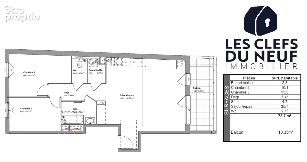 Appartement Toulouse 3 pièces de 74 m² + 11m² de Balcon + Parking ! LALANDE - photo 9