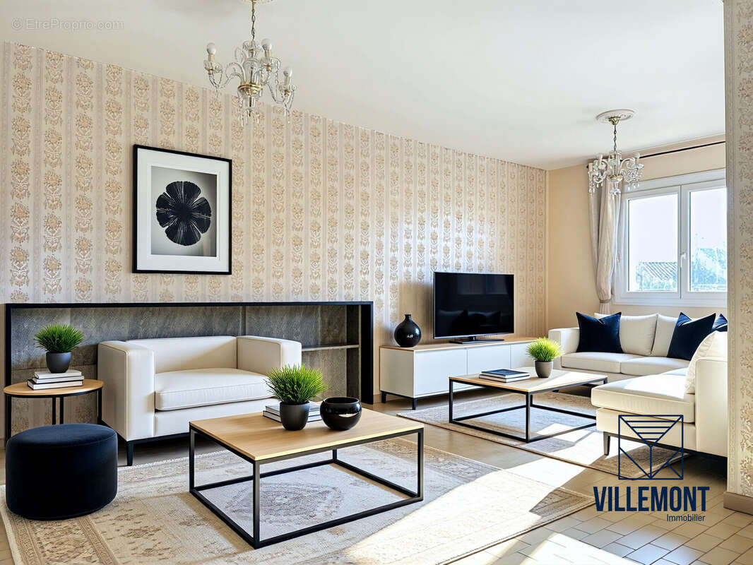 Salon aménagé - projection IA - Maison à MILHAUD