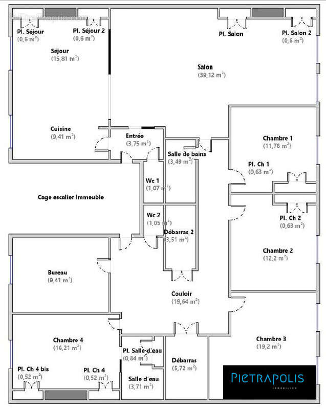 Plan et surfaces - Appartement à LYON-7E