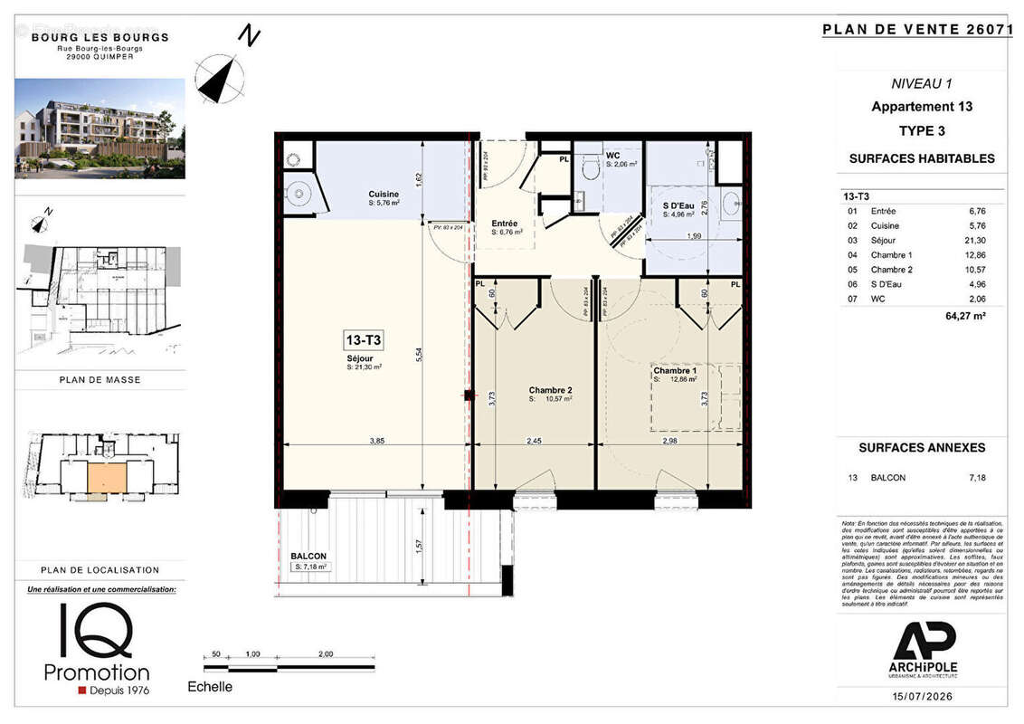 Quimper - "bourg les bourgs" - appartement t3 de 64 m² avec balcon au sud - photo 3