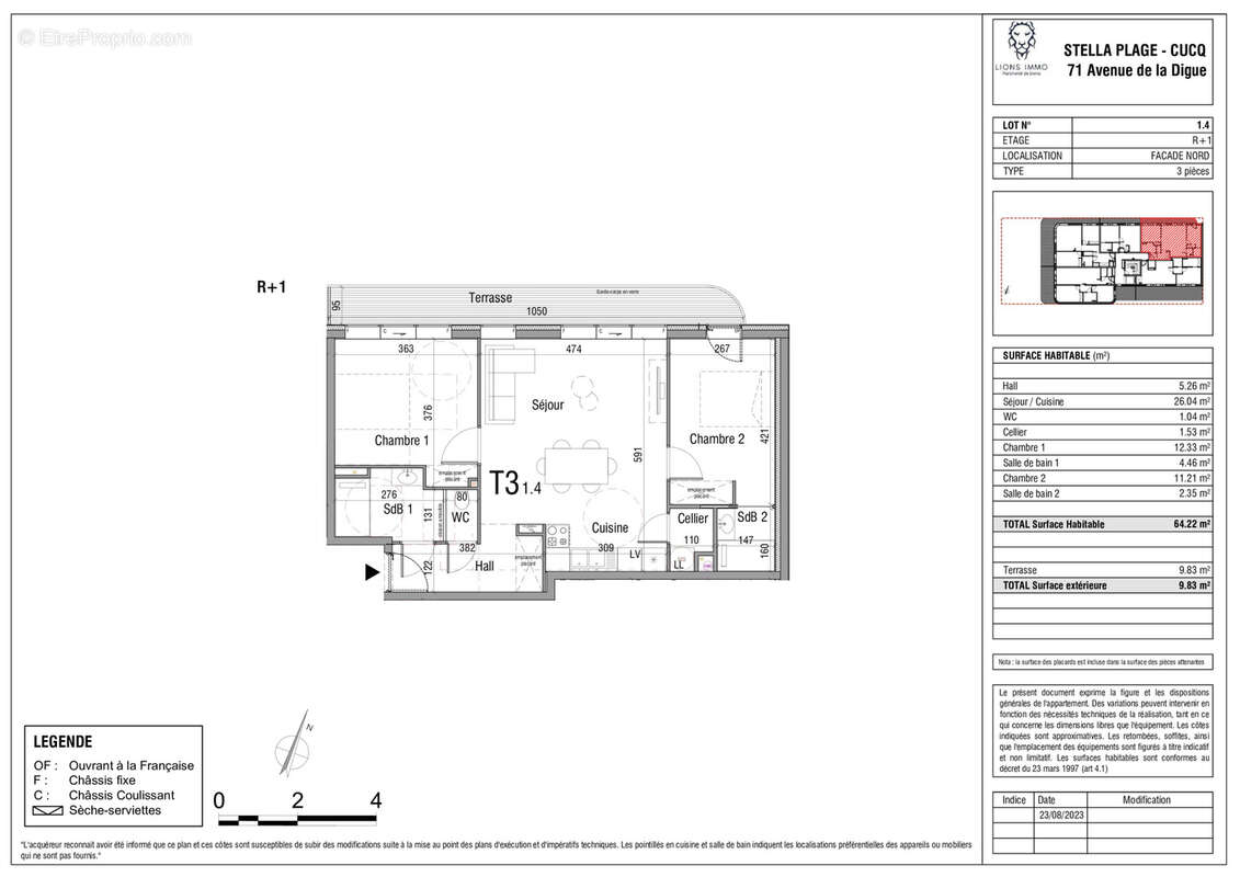 FACE MER à STELLA-PLAGE 3 pièces de 63.02 m2 avec terrasse de 9.13 m2, possib d'achat d'un garage - photo 3