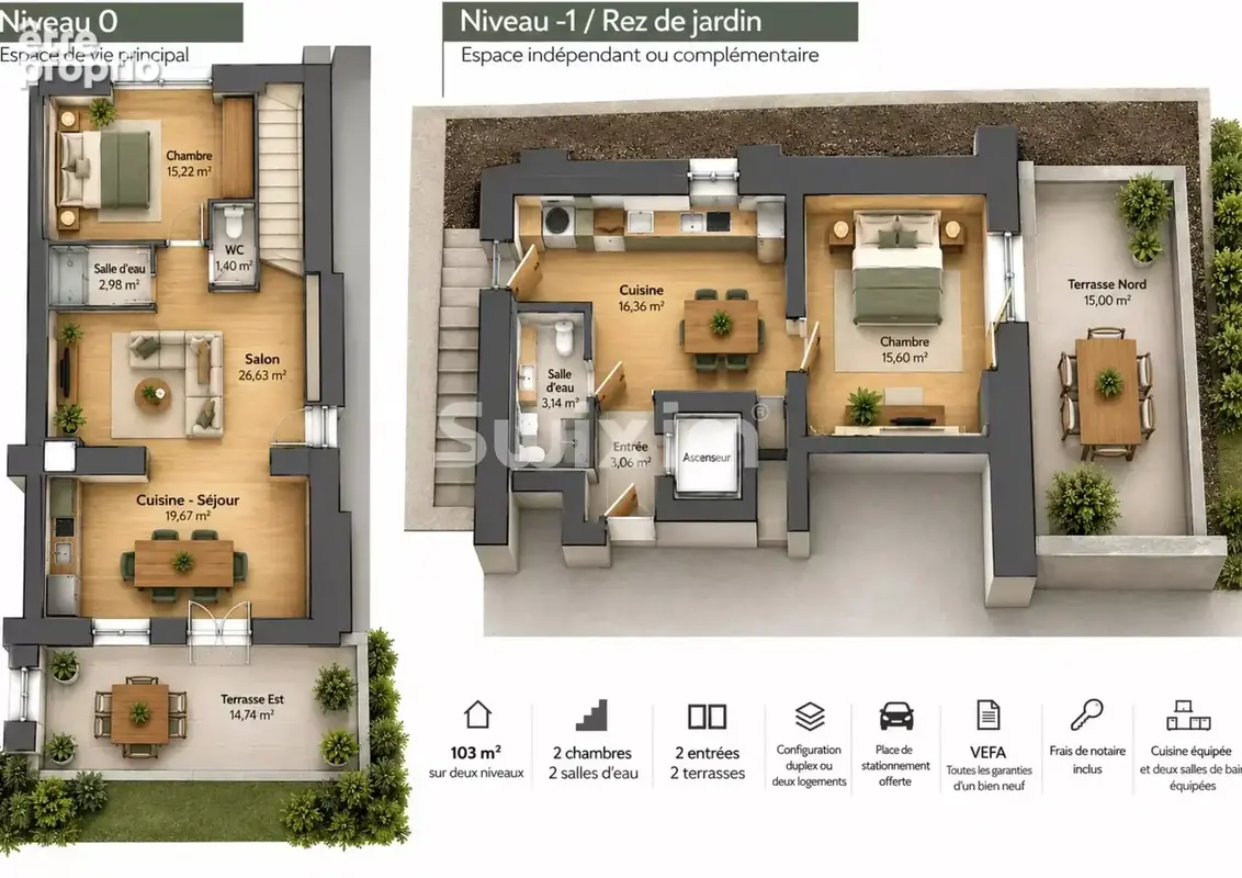Appartement 103 m² sur deux niveaux – deux entrées et deux terrasses - photo 7