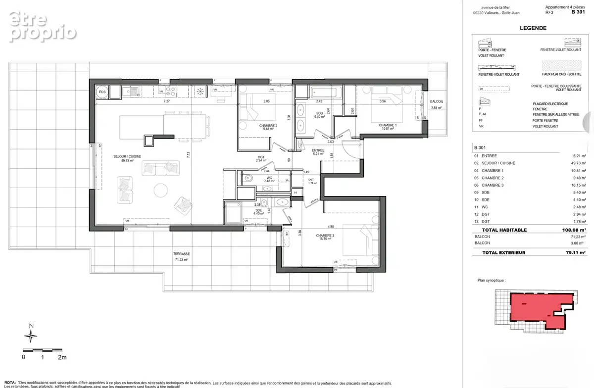 Golfe-Juan  Grand 4P - Vue Mer -  terrasse 75m2  -  Résidence en front de mer - photo 5
