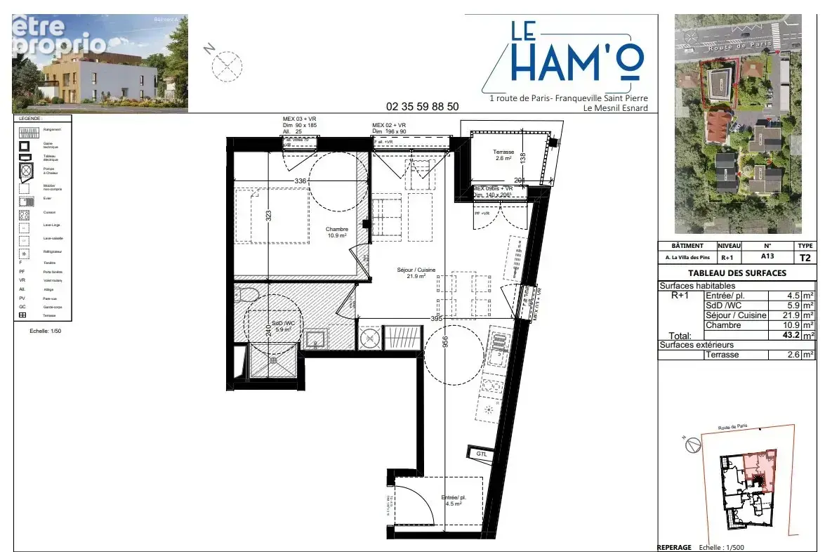 À Vendre - Appartement T2 avec terrasse - Résidence LE HAM'O - Mesnil-Esnard - photo 2