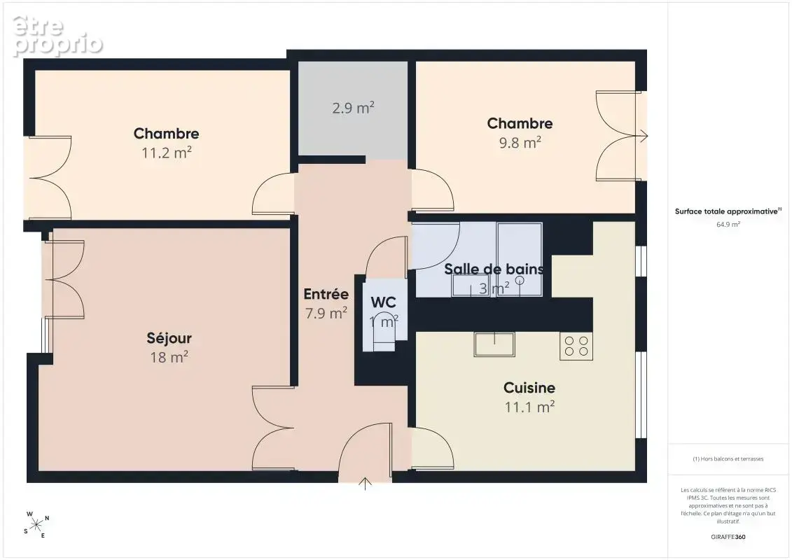 Beau T3  rénové avec balcon en vente à Saint-Herblain (44800) - photo 8
