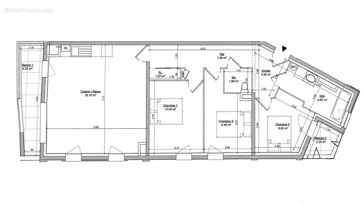 À vendre à Dinard, Appartement T4 avec balcon, garage, parking et cave, à deux pas des commerces et des plages. - photo 9