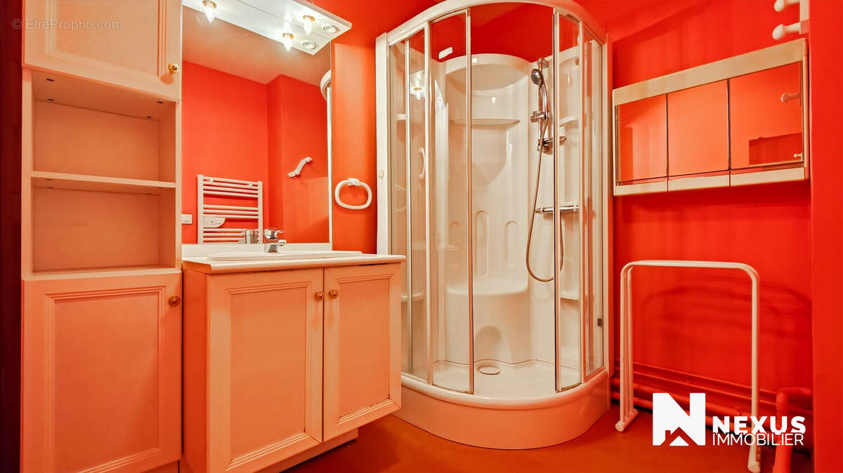 Salle d&#039;eau avec cabine et assise - Appartement à MONT-SAINT-AIGNAN