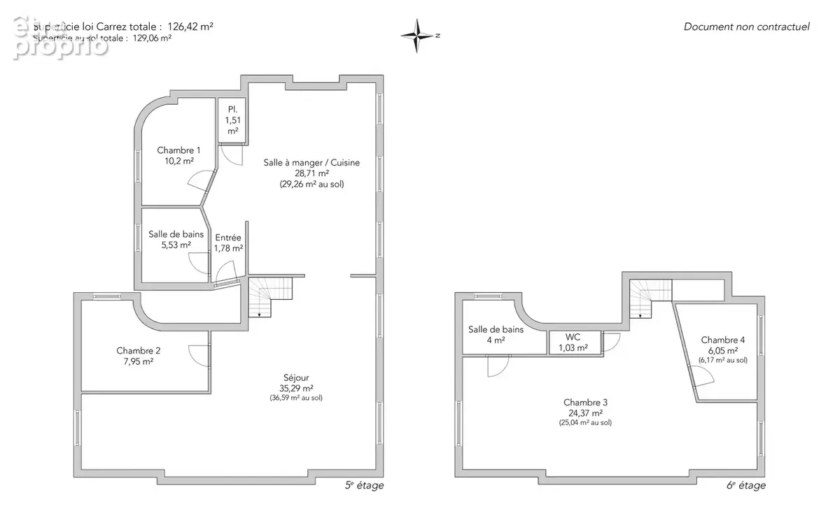 Paris 18e - LAMARCK-CAULAINCOURT / RUE FRANCOEUR - Duplex - 6 pièces - 126,42m² Carrez - 4 chambres - Balcon filant - photo 15