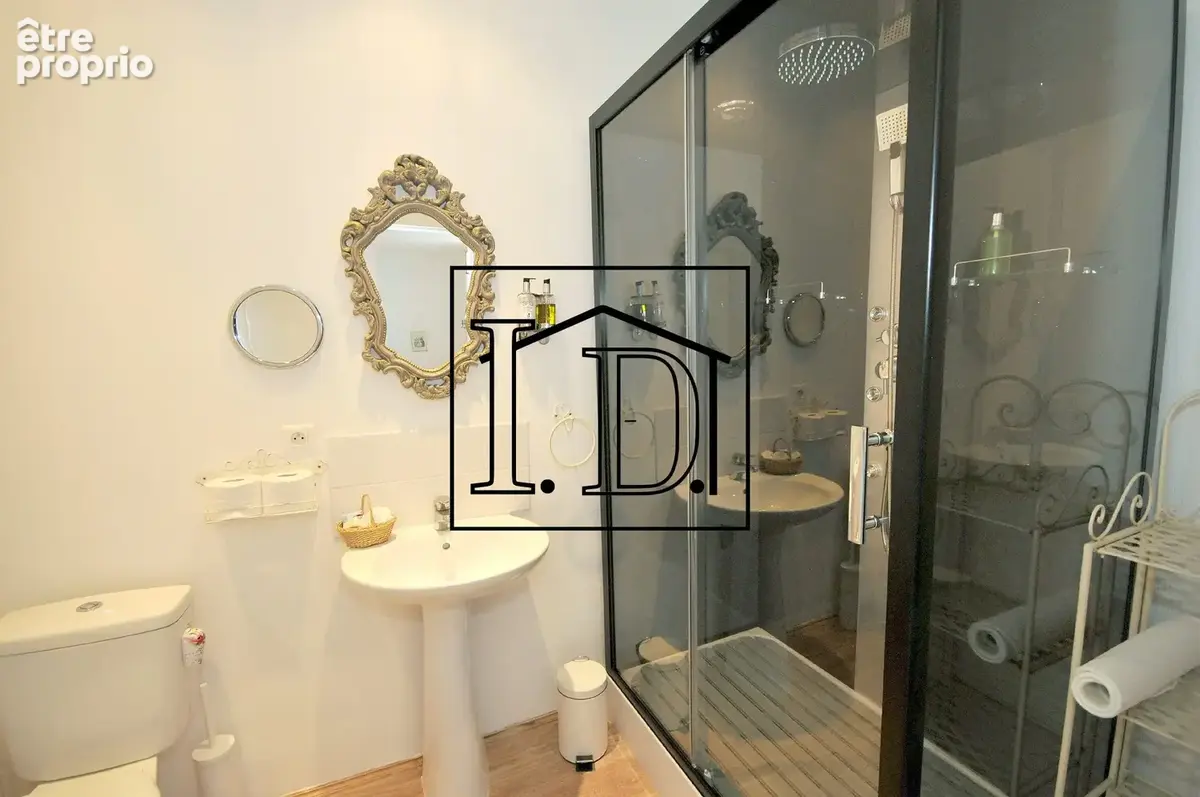 Salle de bain avec douche à jets hydromassant