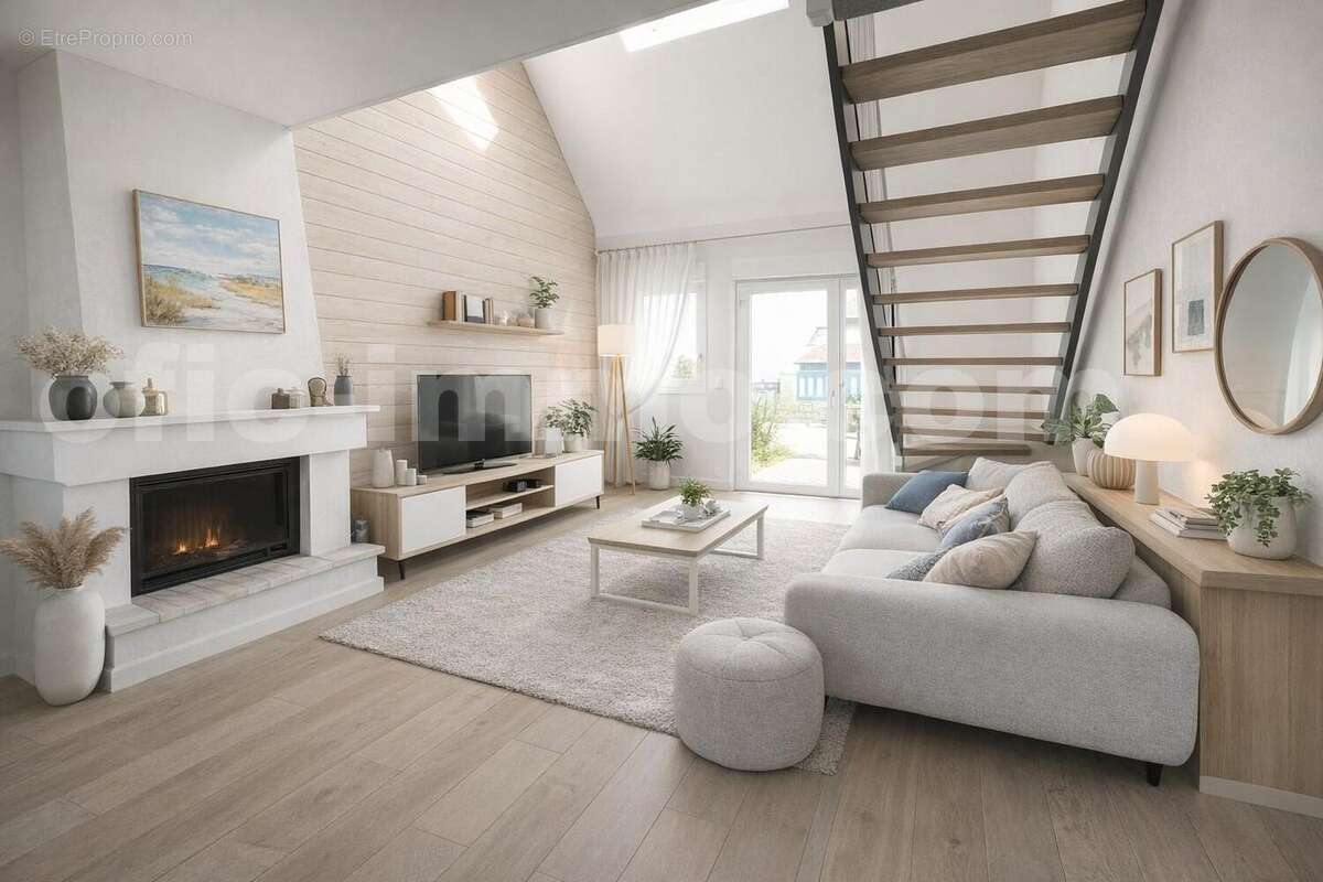 Salon moderne et lumineux au design scandinave - Maison à SARZEAU