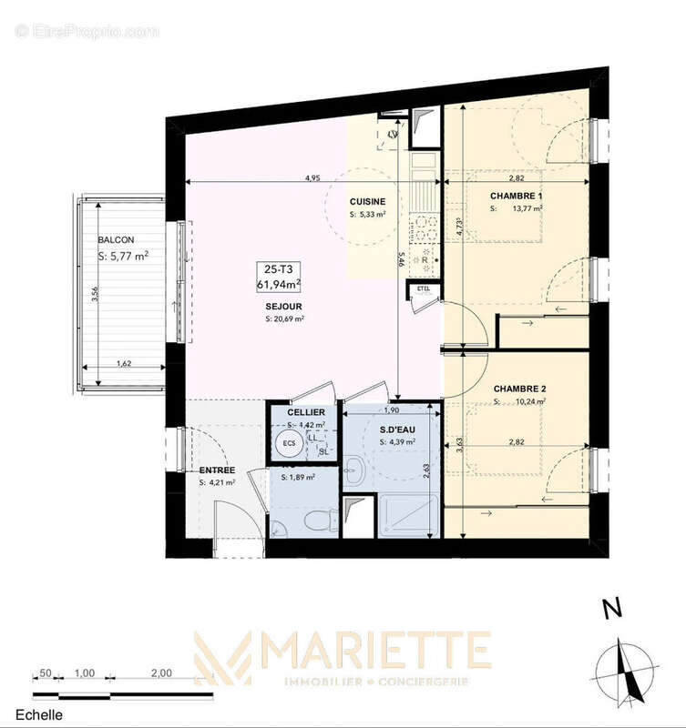 "KERLAEZ-25" Centre-ville - Type 3 de 61.94 m² - photo 4