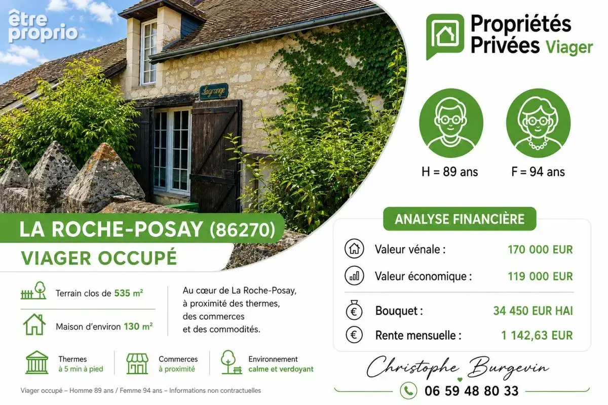 Maison en viager occupé.La Roche Posay .H  89 ANS  F 94ans - photo 2