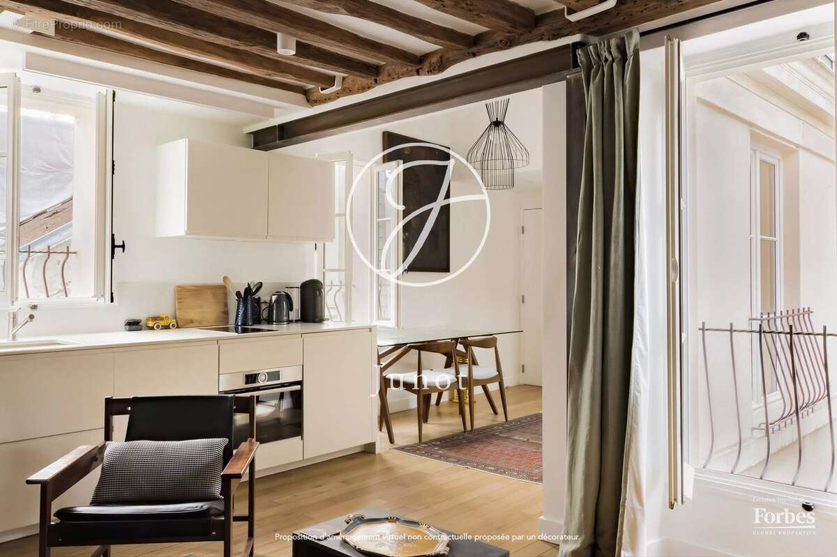 Paris 7e - CARRÉ DES ANTIQUAIRES - Duplex à vendre - 2 pièces - 39,24m² Carrez - 57,53m² au sol - 1 chambre - Dernier étage. - photo 3