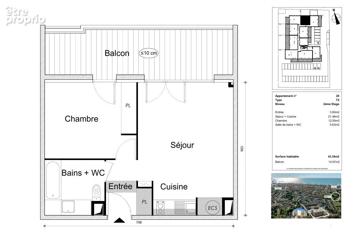 Valras-plage, t2 43 m²  plus 15 m² de balcon. à 900 m de la mer - photo 2