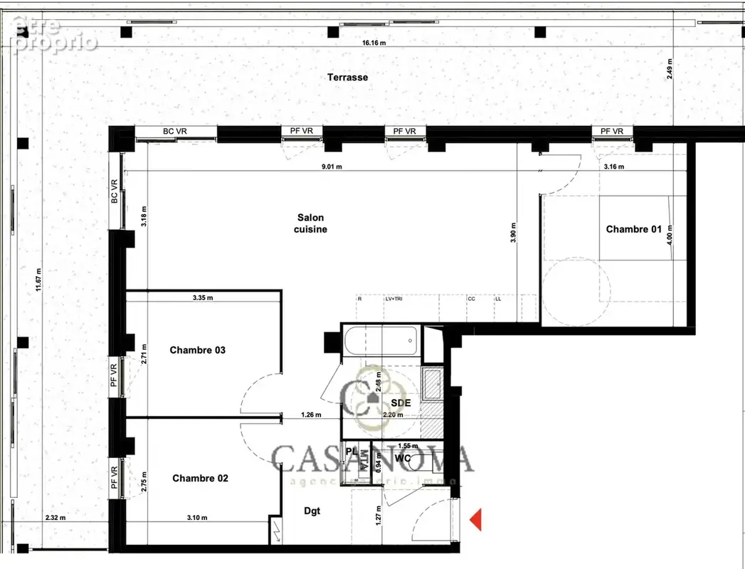 Appartement t4 avec terrasse de 61m2 et place de stationnement quartier NOUVEAU SAINT ROCH - photo 4