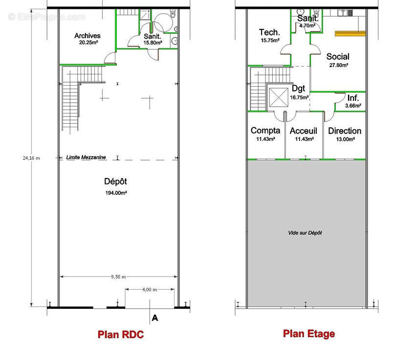 Entrepôt 334.57 m2 Dépôt de stockage avec réserve et bureaux - photo 8