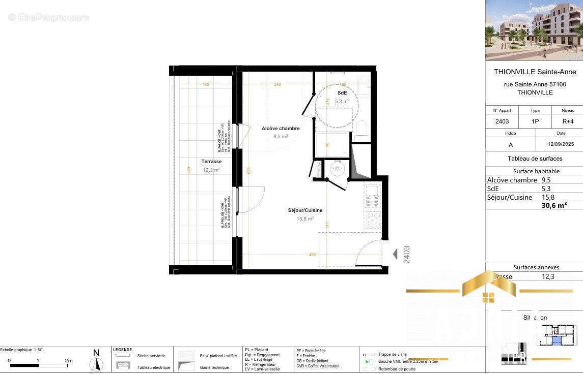 Lot 2403_STUDIO_R4_30,60m²_126 000 - Appartement à THIONVILLE