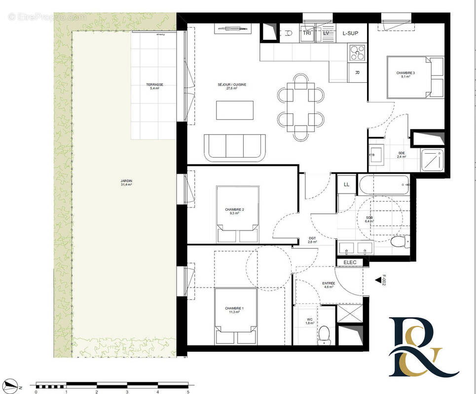 Plan du F4 - Appartement à OUISTREHAM