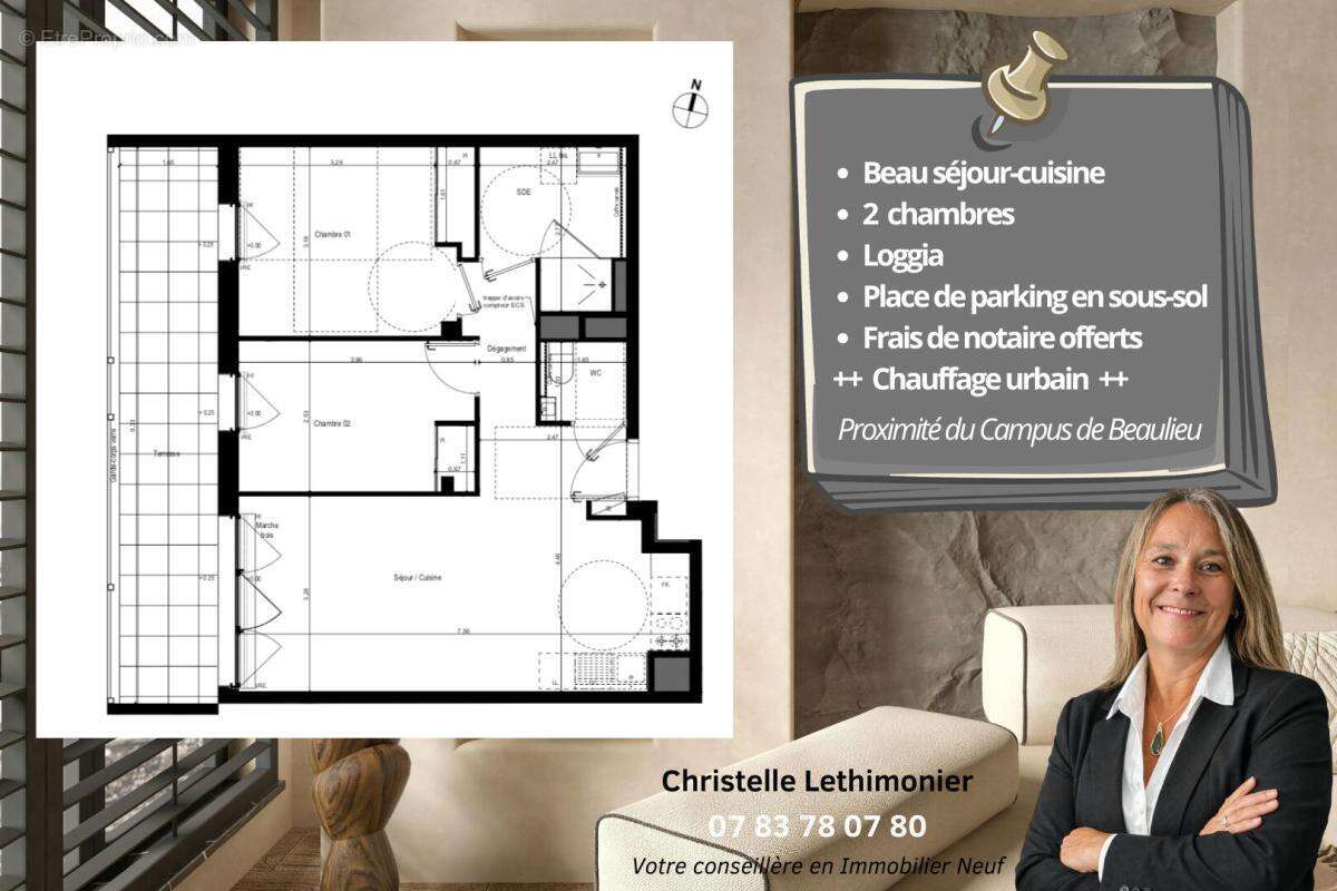 Appartement - Rennes - 3 pièces - 58.8 m2 + Parking + Loggia - Quartier Jeanne d'Arc - photo 2