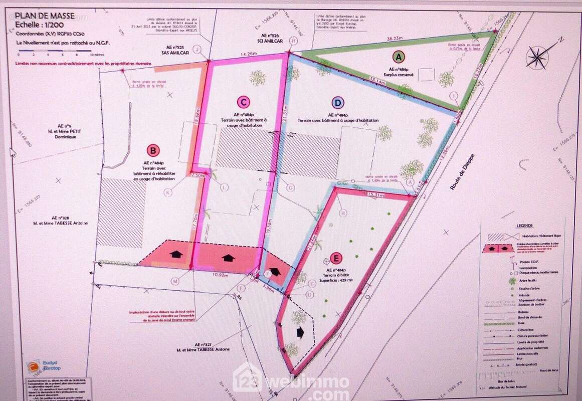 Plan de masse du Lot E de 429 m2 - Terrain à ISNEAUVILLE