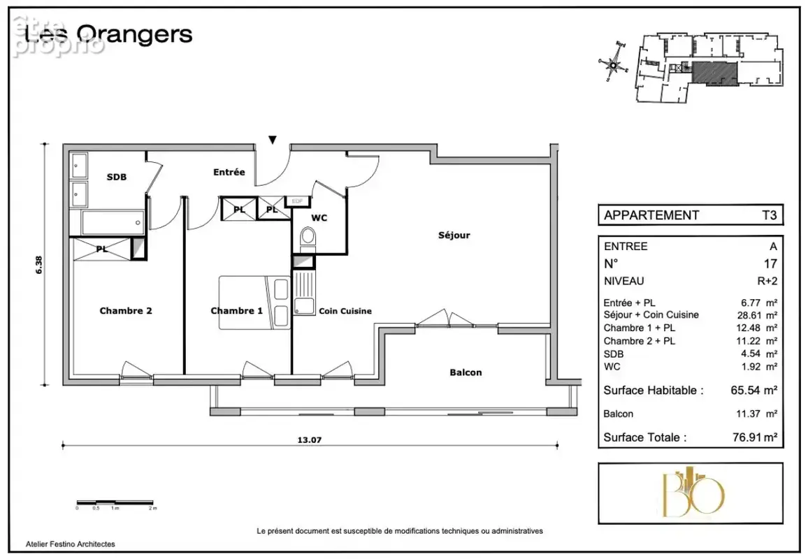 Beau 3p de 65.54 m² + terrasse de 11 m² - photo 2