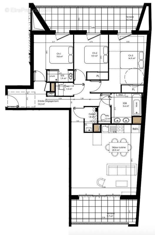 Appartement 90 m² à Pessac  - photo 7