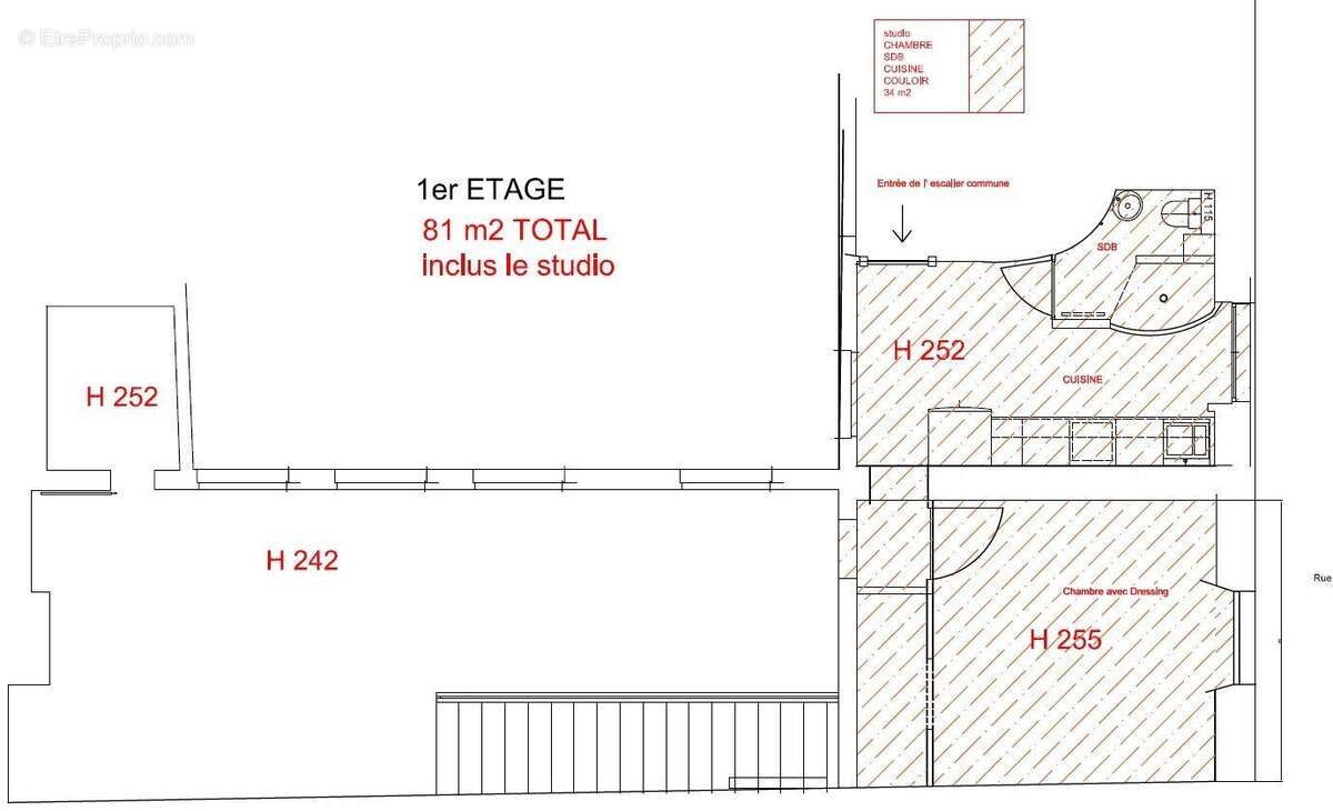 plan 1ère étage  avec studio - Commerce à PARIS-4E
