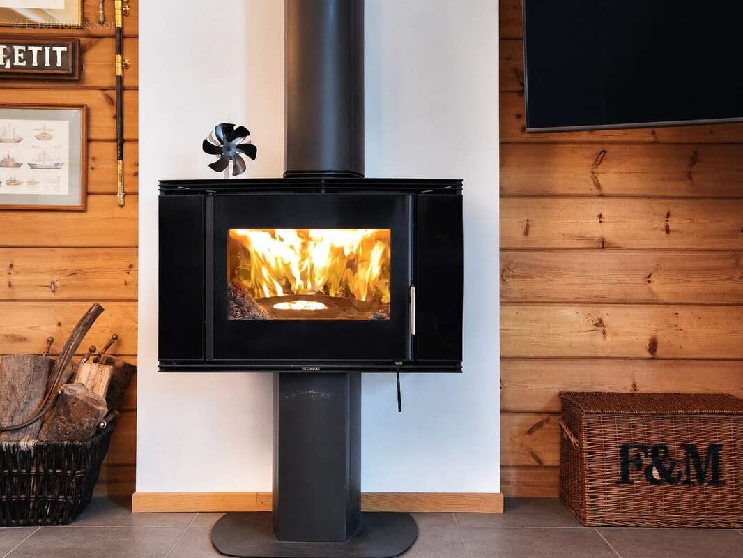 Wood-burning stove in wooden living room, Rabastens-de-Bigorre  - Maison à RABASTENS-DE-BIGORRE