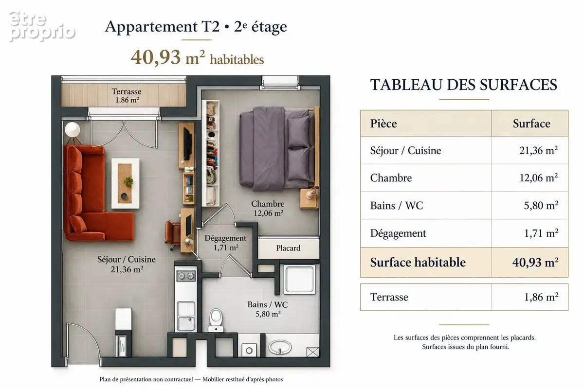 Appartement 2015 t2 tortiere - 41m2 - 1 chambre - parking s/sol + balcon + local velo - photo 7