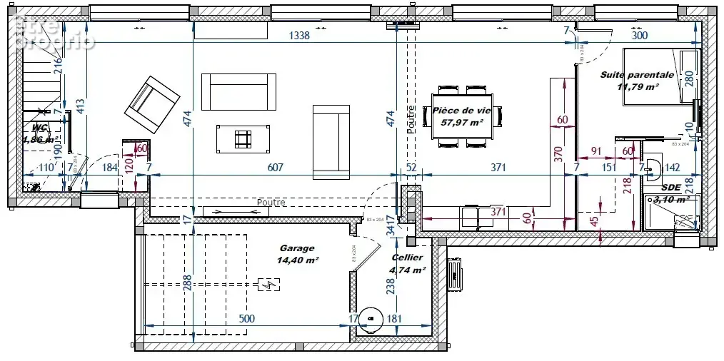 Villa Genas secteur Le Bourg, 112m2 habitables, jardin environ 400m2. - photo 2