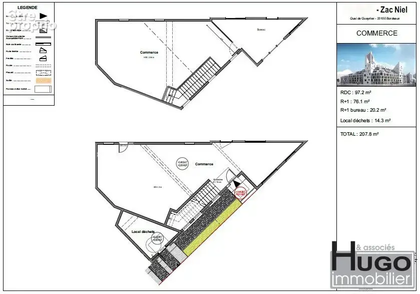 Bordeaux bastide niel- local commercial duplex 208m² libre et brut + 1 parking - photo 3