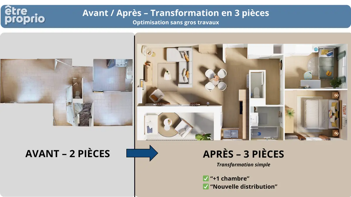Grand 2 pièces 60 m²  transformable en 3 pièces  terrasse  cave  garage possible en sus - photo 2