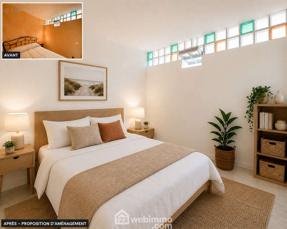Un espace nuit lumineux optimisé grâce à une séparation en carreaux de verre. - Appartement à SAINTE-MAXIME