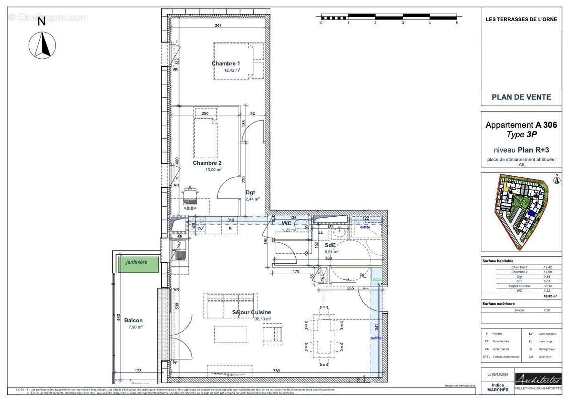 PLAN T3 70 m2 - Appartement à MONDEVILLE