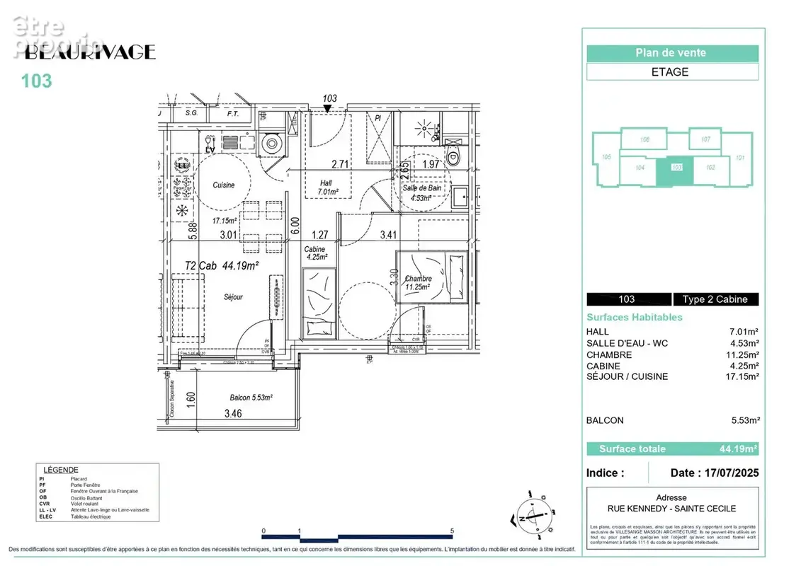 Appartement Sainte Cécile 2 pièces cabine 44.19m² - photo 2