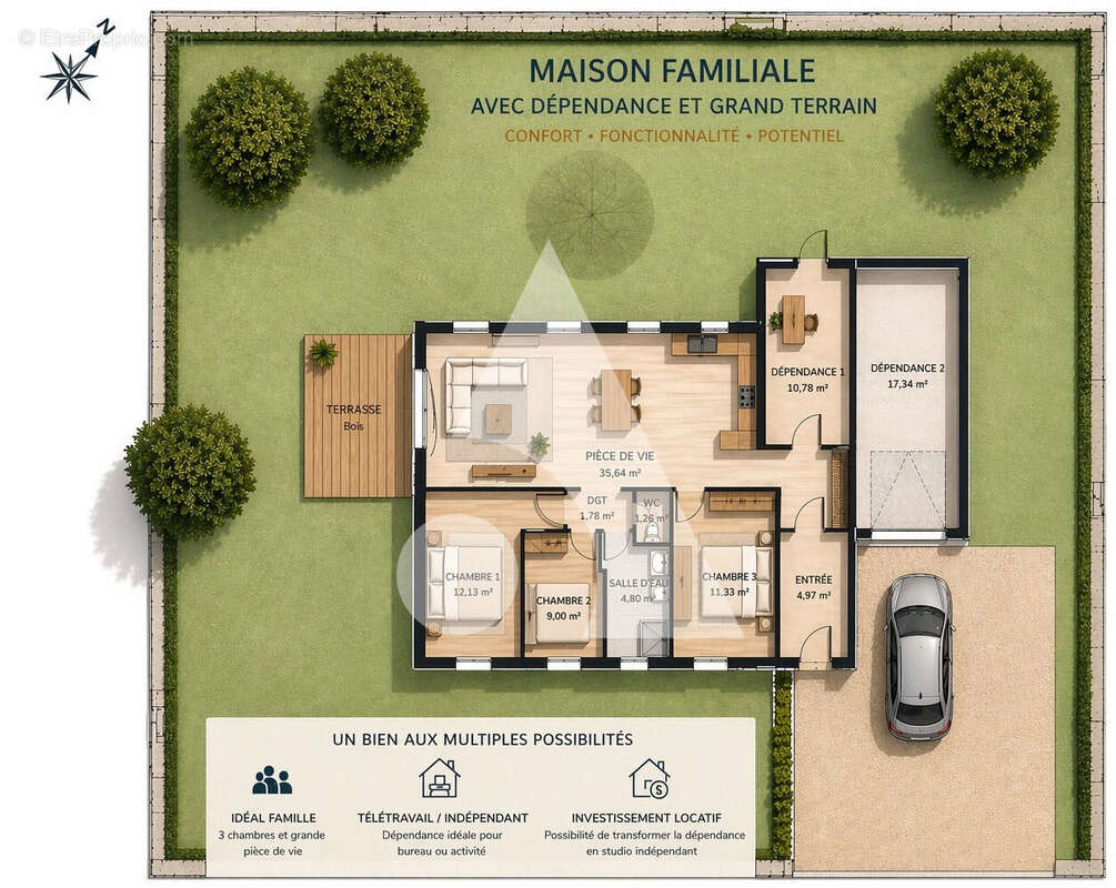 Villa plain pied 3 chambres - garage - 870m2 parcelle - photo 3