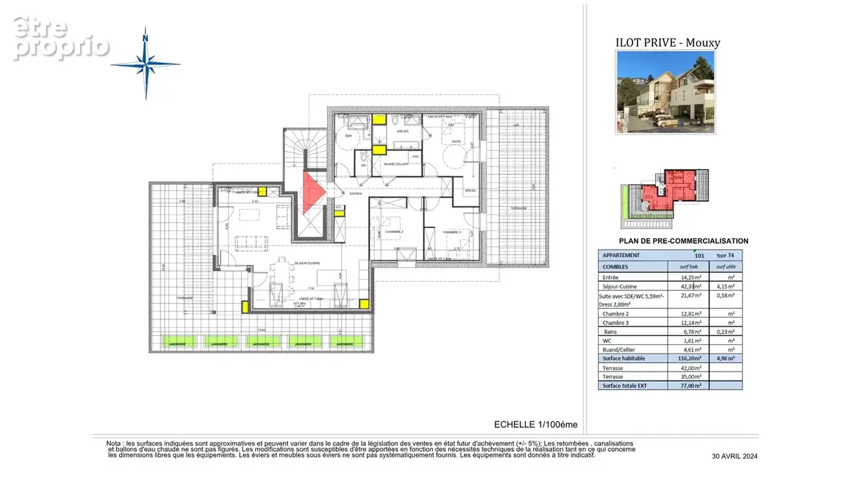MOUXY - VEFA T4 en attique 116m2 avec 77m2 de terrasses - résidence neuve - photo 2