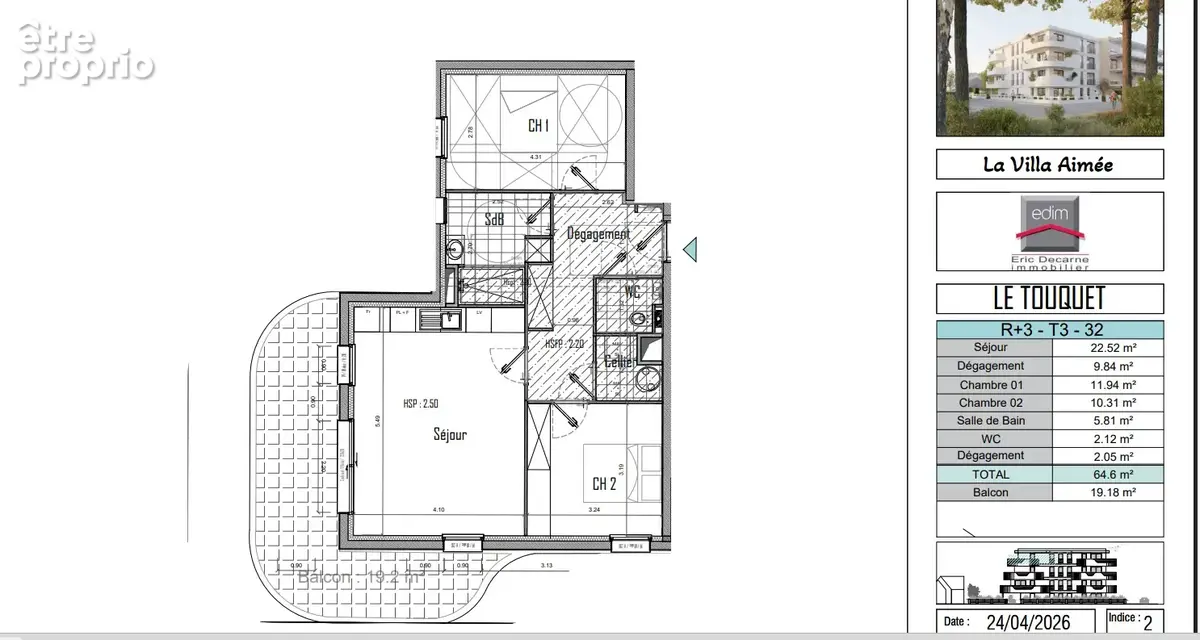 Villa AIMEE à proximité de la plage superbe 3 pièces de 64.60 m2 avec un balcon d'angle de 19.18 m2 - photo 2