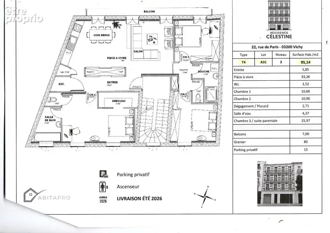 Appartement Vichy 5 pièce(s) 95 m2 - photo 4