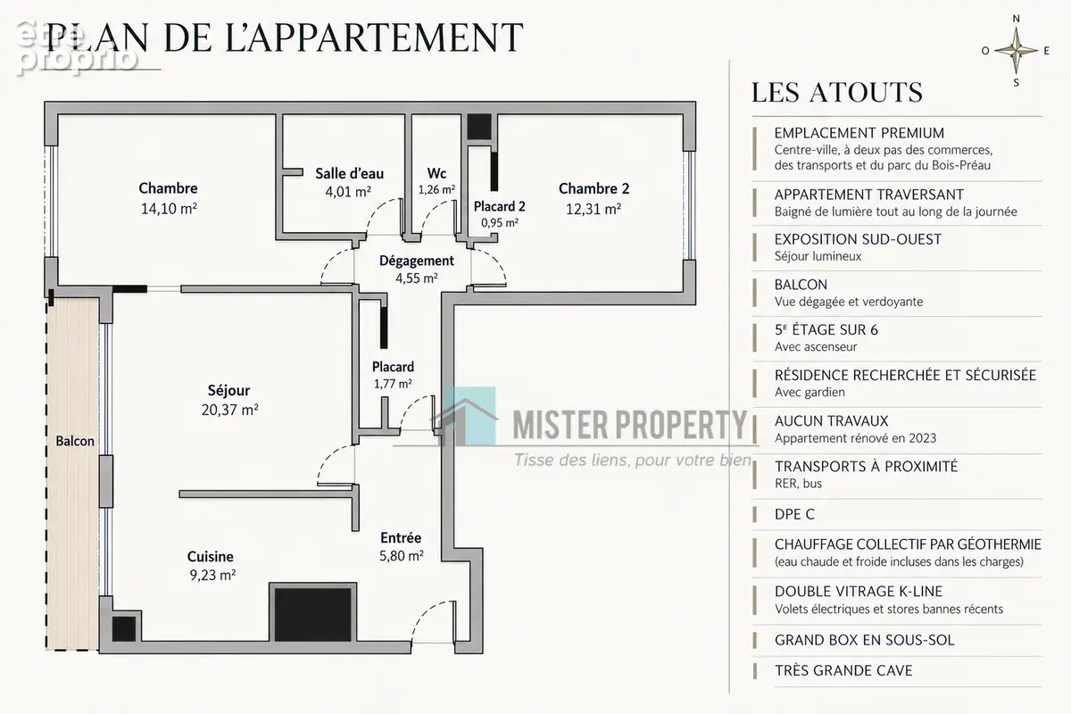 Rueil Malmaison - Centre Ville - 3 pièce(s) 75 m2 - DPE C, Box et Cave - photo 2