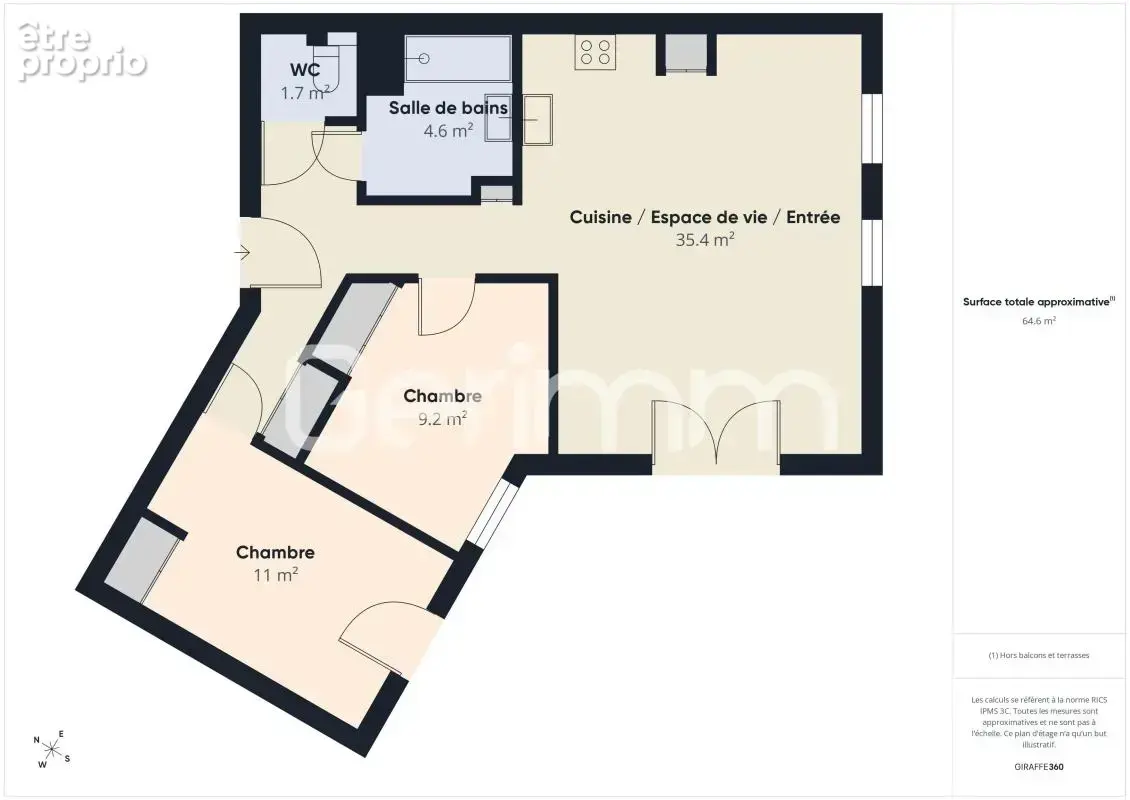 Vente - Appartement - 3 pièces + cuisine - 65 m² - 250 000 € - - photo 9