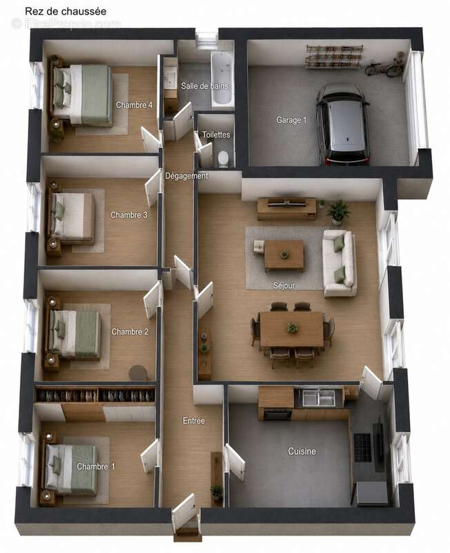 Pavillon plain pied, 3 chambres, 1230 m² de terrain clos de murs - photo 2