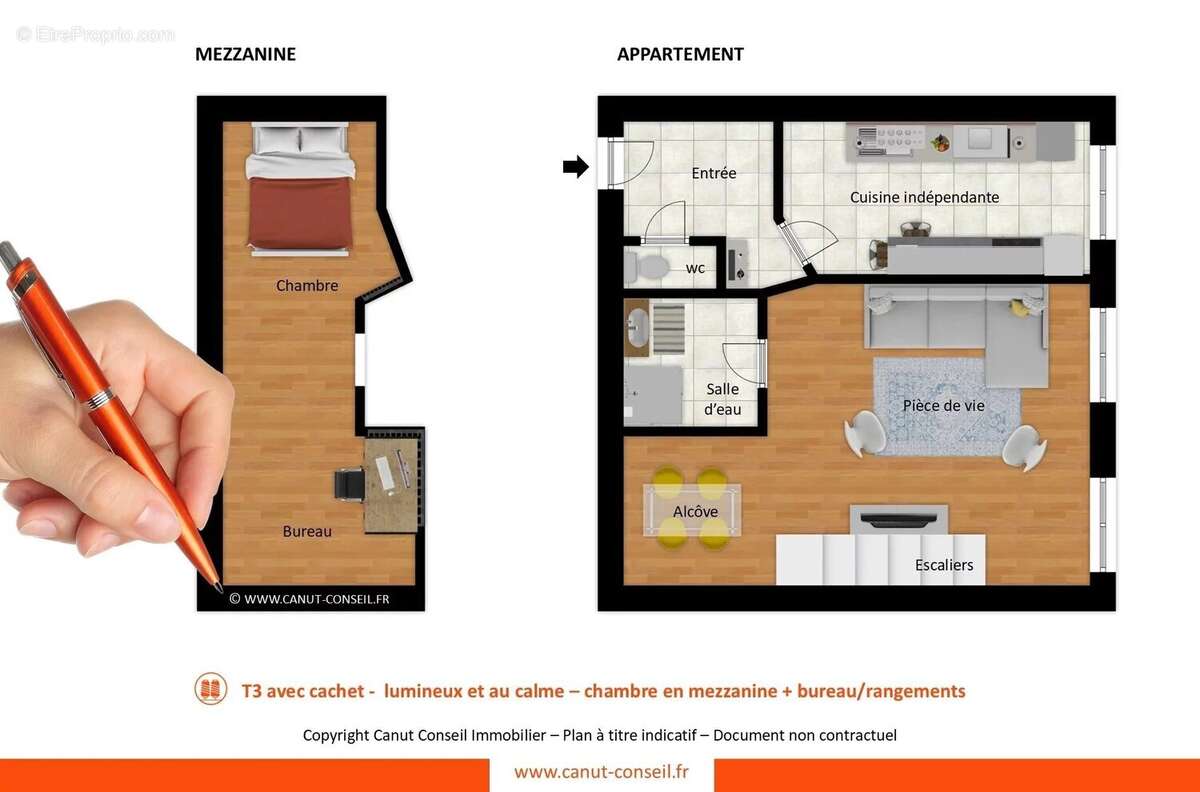 T3 avec cachet de 68 m² (1 chambre + 1 alcôve) - photo 10