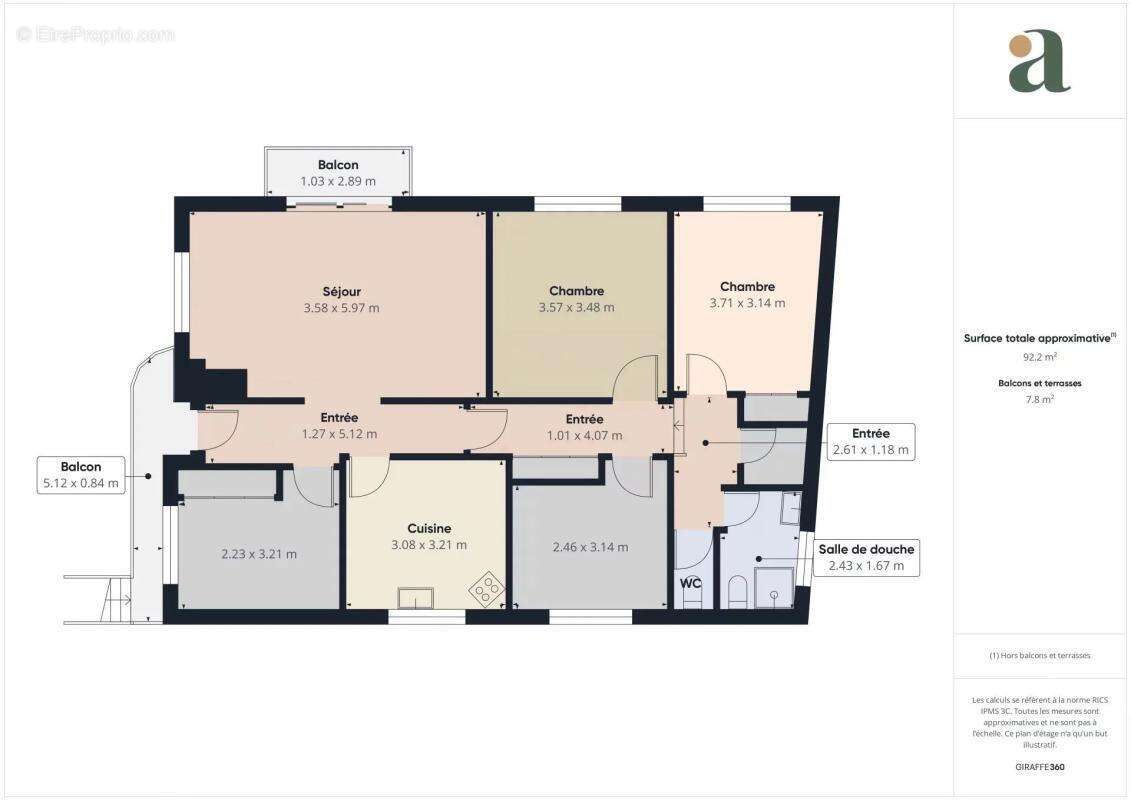 Appartement dans maison - Vue mer panoramique en vente dans le Quartier du Coteau Saint-Pierre - 93 m² (06150) - photo 5