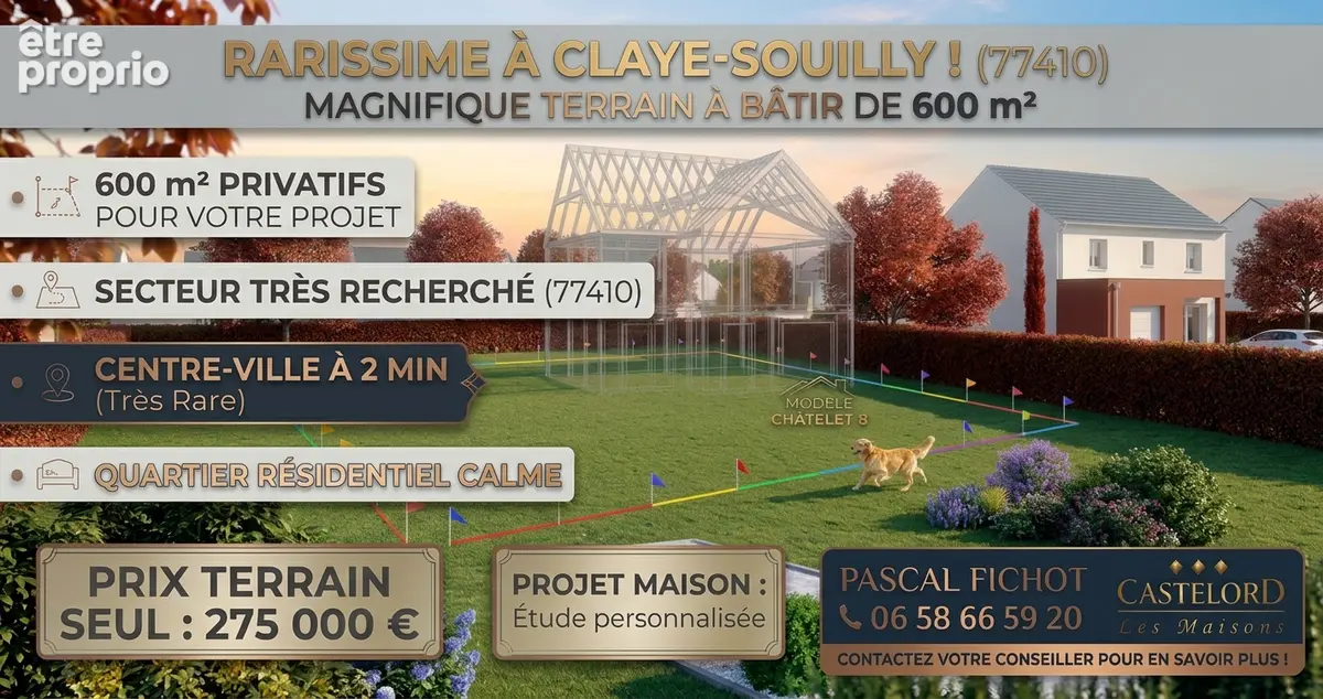 RARISSIME À CLAYE-SOUILLY (77410) – Superbe terrain à bâtir de 600 m² à 2 min du centre-ville ! - photo 1