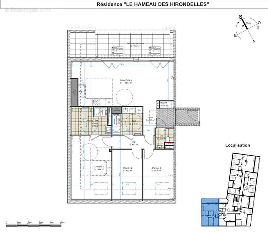 T4 au dernier étage (96,89m²) + sa terrasse de 17m² + 3 parkings privatifs - photo 14