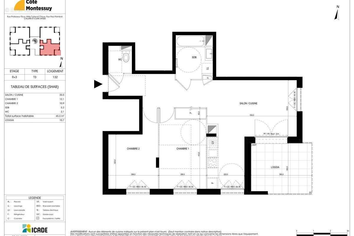 T3 de 65.3 m² - Caluire-et-Cuire au prix de vente de 225 500 € - photo 2