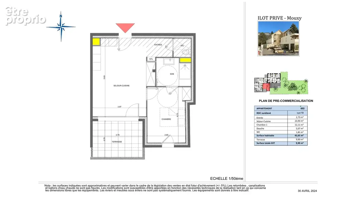 MOUXY - VEFA T2 45,65m2 avec terrasse - résidence neuve - photo 2