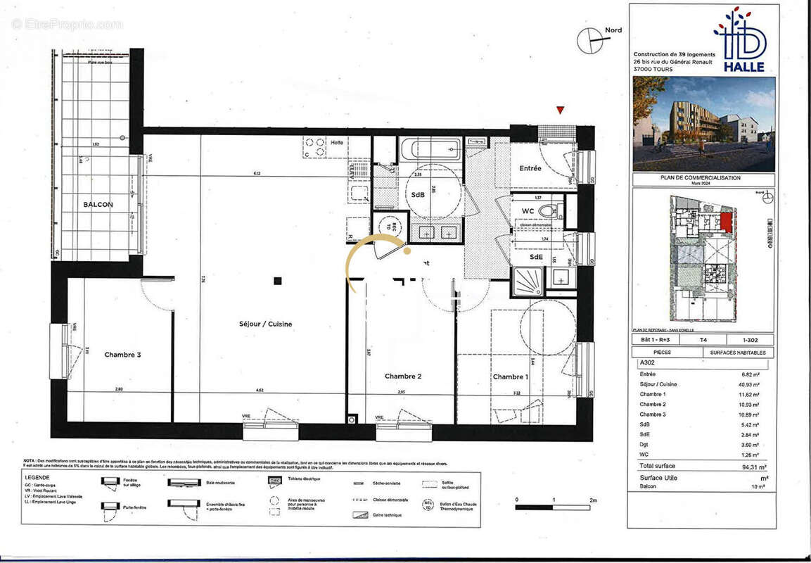NEUF : Appt T4  3ème étage - 93m² à Tours Centre Quartier Prébendes / Febvotte-Marat 3ème étage - photo 4