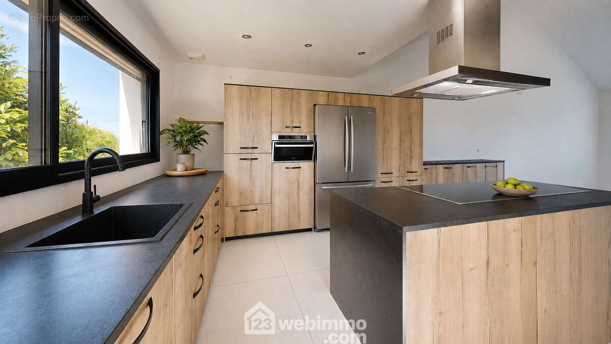 Cuisine Mobalpa haut de gamme avec îlot central - Maison à LES EPESSES
